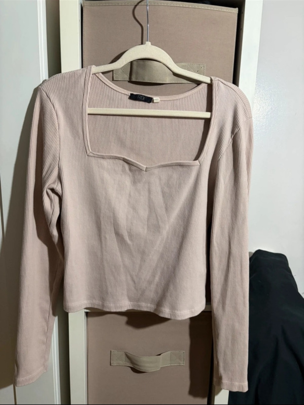 Cropped Long-Sleeve Square Neck Cotton Top - Blush